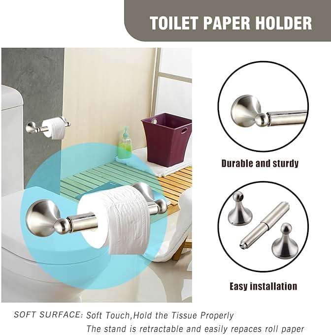 AGKXHDEC 4-Piece Bathroom Hardware Set: Brushed Nickel Bathroom Accessory Set, Towel Bar,Towel Ring,Toilet Paper Holder,Robe Hook, Wall Mounted,Optional Install Longer or Shorter Towel bar - Image 5