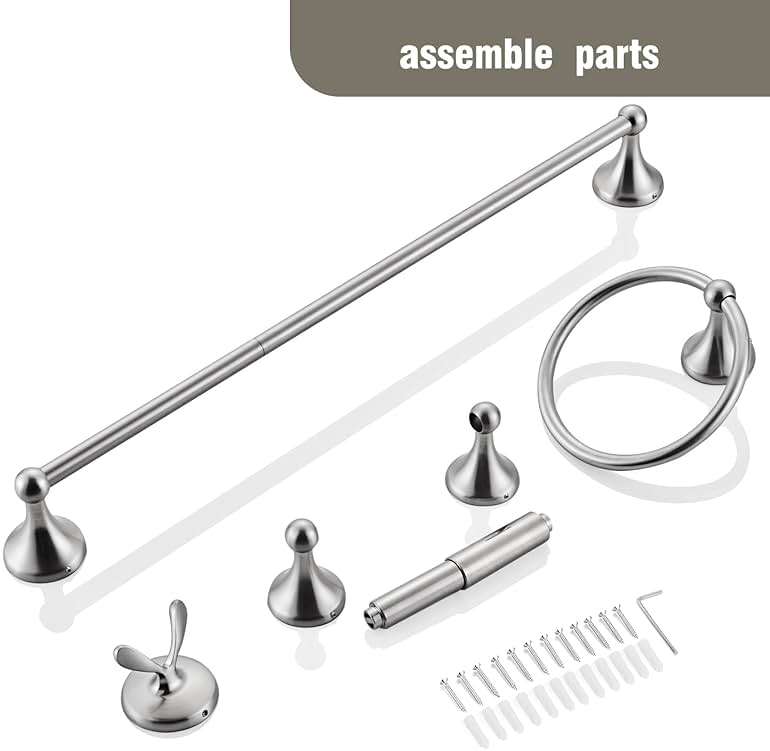 AGKXHDEC 4-Piece Bathroom Hardware Set: Brushed Nickel Bathroom Accessory Set, Towel Bar,Towel Ring,Toilet Paper Holder,Robe Hook, Wall Mounted,Optional Install Longer or Shorter Towel bar - Image 7