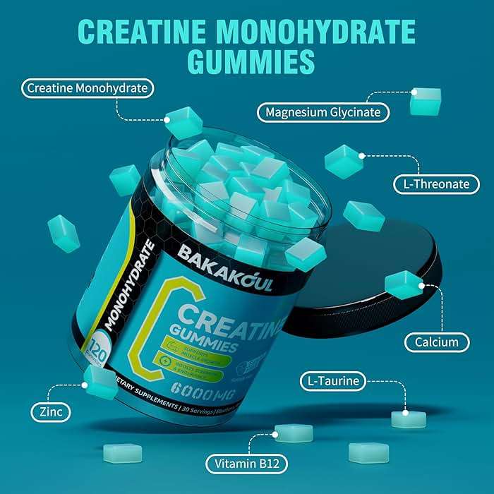 BAKAKOUL Creatine Monohydrate Gummies for Men & Women - 60 Sugar Free Gummies with Magnesium Glycinate, L-Threonate, L-Taurine + Vitamin B12 for Muscle Support, Energy Boost, 1 Pack - Image 3