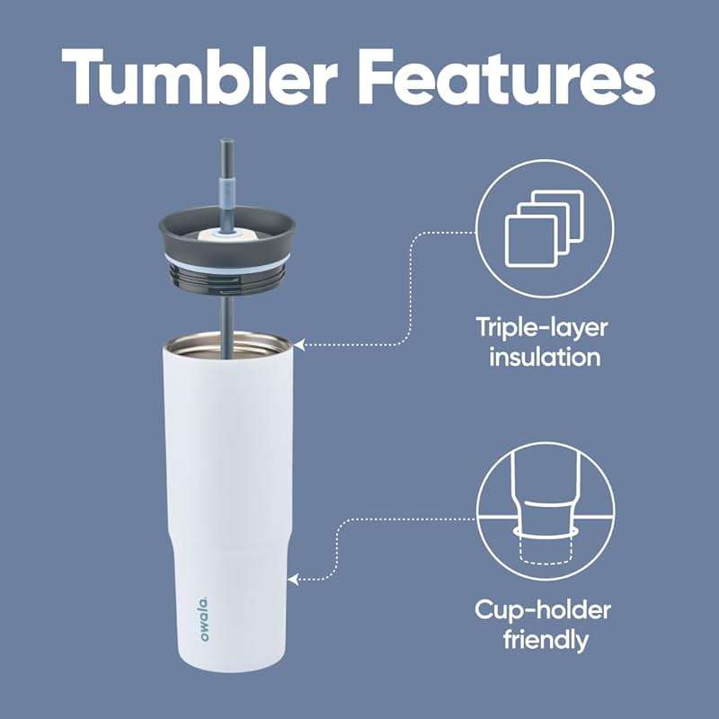 Owala Stainless Steel Triple Layer Insulated Travel Tumbler with Spill Resistant Lid and Straw, BPA Free, 24 oz, The Great Blue - Image 3
