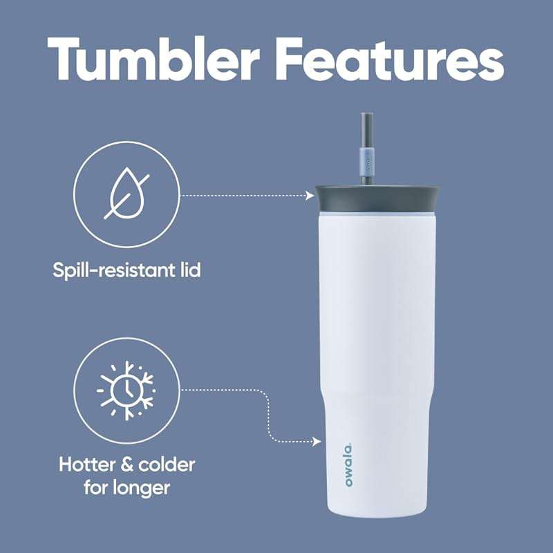 Owala Stainless Steel Triple Layer Insulated Travel Tumbler with Spill Resistant Lid and Straw, BPA Free, 24 oz, The Great Blue - Image 4