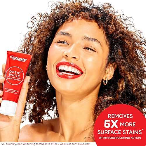 Colgate Optic White Stain Fighter Teeth Whitening Toothpaste, Anticavity Fluoride Toothpaste for Whitening Teeth, Helps Remove Daily Surface Stains, Clean Mint Paste, 4 Pack, 4.2 oz - Image 3