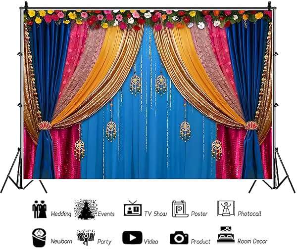 Baocicco 7x5ft India Style Backdrop Photography Curtain Flower Garland Photography Background India Hindu Wedding Traditional Banner Diwali Pooja Decorations for Bride Couple Portrait Props - Image 5