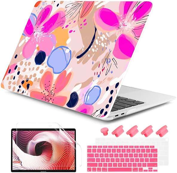 DONGKE Compatible with MacBook Air 13 inch Case 2021 2020 2019 2018 Release A2337 M1 A2179 A1932 with Retina Display & Touch ID, Plastic Hard Shell & Keyboard Cover - Floral Artistic - Image 1