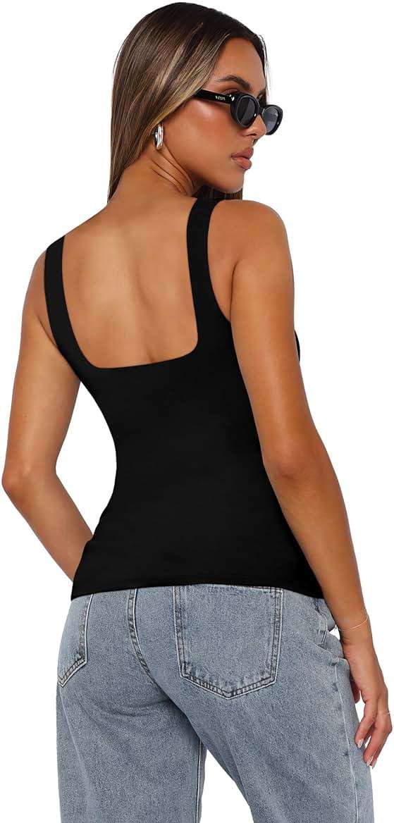 XIEERDUO Womens Square Neck Fitted Tank Tops Double Layer Seamless Slim Fit Shirts 2025 Basic Spring Summer - Image 3