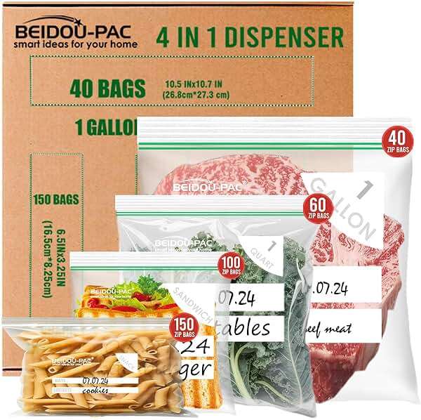 BEIDOU-PAC Combo Storage Zip Bags 350 Count, Resealable Variety Pack With Organizer, Reclosable Clear Plastic Snack, Sandwich, Quart, Gallon Assorted Size Bags - Image 1