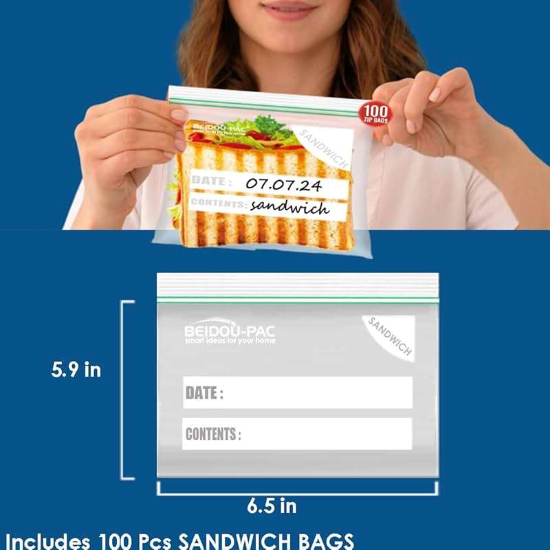 BEIDOU-PAC Combo Storage Zip Bags 350 Count, Resealable Variety Pack With Organizer, Reclosable Clear Plastic Snack, Sandwich, Quart, Gallon Assorted Size Bags - Image 8