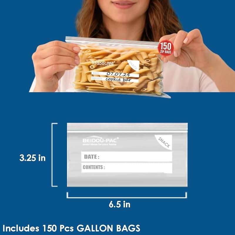 BEIDOU-PAC Combo Storage Zip Bags 350 Count, Resealable Variety Pack With Organizer, Reclosable Clear Plastic Snack, Sandwich, Quart, Gallon Assorted Size Bags - Image 9