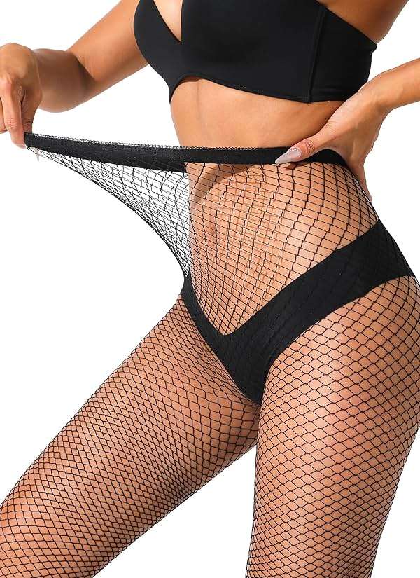 VOAKOW 2 Pairs Black Fishnet Stockings for Women High Waist Fishnets Fishnet Tights Footless Stockings - Image 4