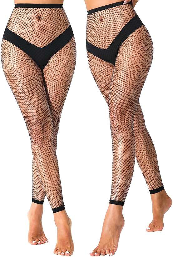 VOAKOW 2 Pairs Black Fishnet Stockings for Women High Waist Fishnets Fishnet Tights Footless Stockings - Image 7