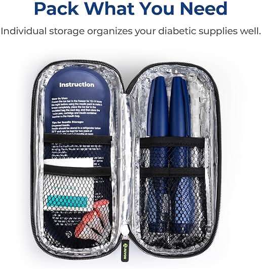 AUVON Insulin Pen Cooler Travel Case with 2 * 90g TSA Approved Ice Packs, Diabetic Medication Insulated Cooling Bag for Insulin Pens and Diabetic Supplies Storage, Compact for Daily Life and Trips - Image 3