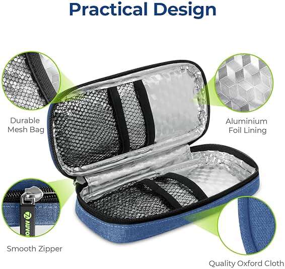 AUVON Insulin Pen Cooler Travel Case with 2 * 90g TSA Approved Ice Packs, Diabetic Medication Insulated Cooling Bag for Insulin Pens and Diabetic Supplies Storage, Compact for Daily Life and Trips - Image 5