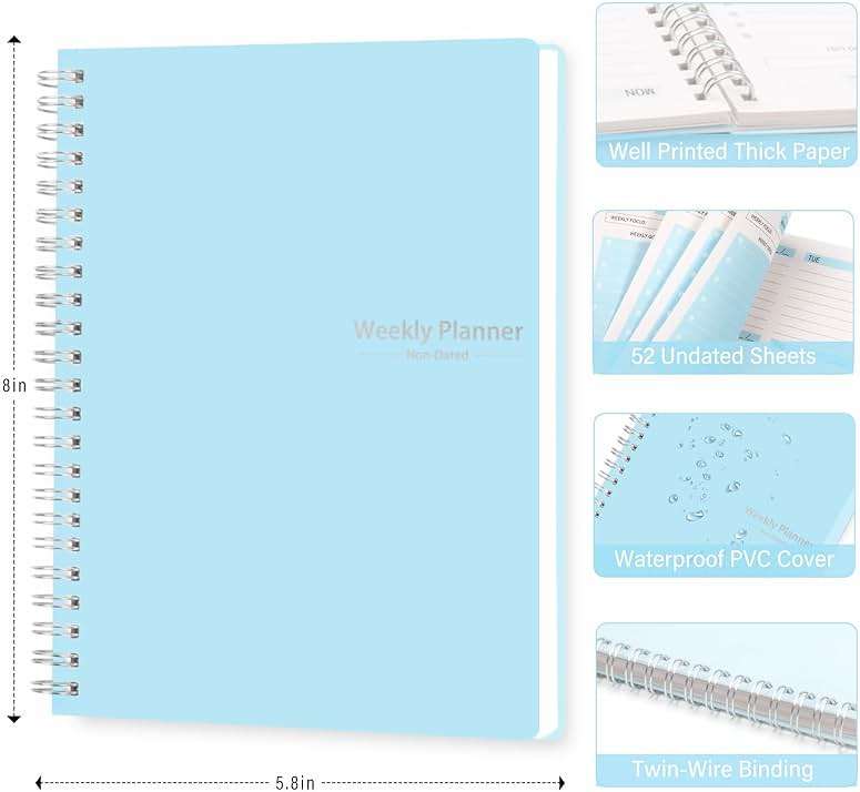 TREES Undated Weekly Planner, Weekly To Do List Notebook with Goal & Habit Tracker Organizer, A5 5.7"" x 8.0"" Weekly Planner Notebook with Spiral Binding for Men or Women, Blue - Image 3