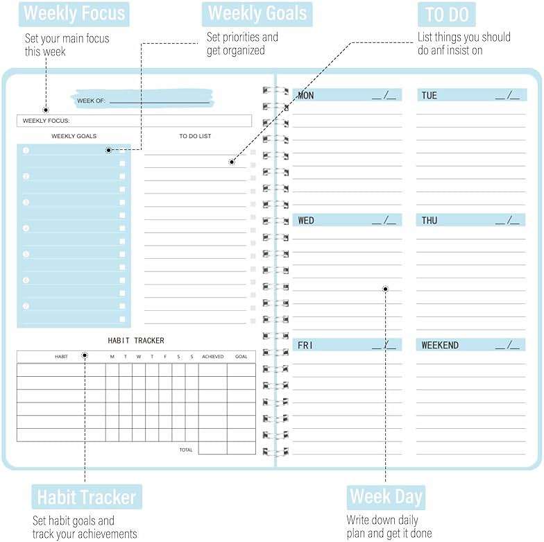 TREES Undated Weekly Planner, Weekly To Do List Notebook with Goal & Habit Tracker Organizer, A5 5.7"" x 8.0"" Weekly Planner Notebook with Spiral Binding for Men or Women, Blue - Image 4