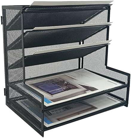 SETTFRFE Metal Desktop File Holder Organizer with 5 Tier Paper Tray, Office Supplies Desk Organizer, Black - Image 1