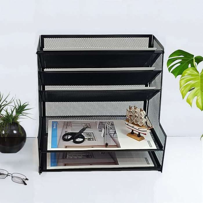 SETTFRFE Metal Desktop File Holder Organizer with 5 Tier Paper Tray, Office Supplies Desk Organizer, Black - Image 2