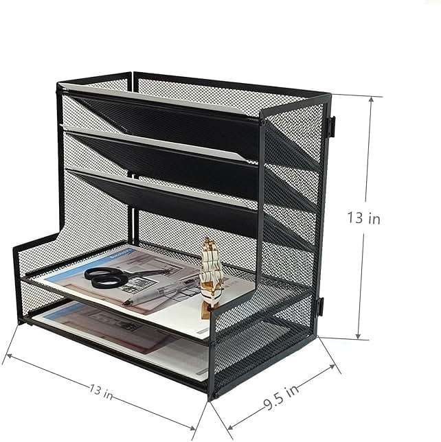 SETTFRFE Metal Desktop File Holder Organizer with 5 Tier Paper Tray, Office Supplies Desk Organizer, Black - Image 3