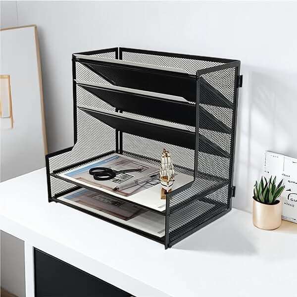 SETTFRFE Metal Desktop File Holder Organizer with 5 Tier Paper Tray, Office Supplies Desk Organizer, Black - Image 4