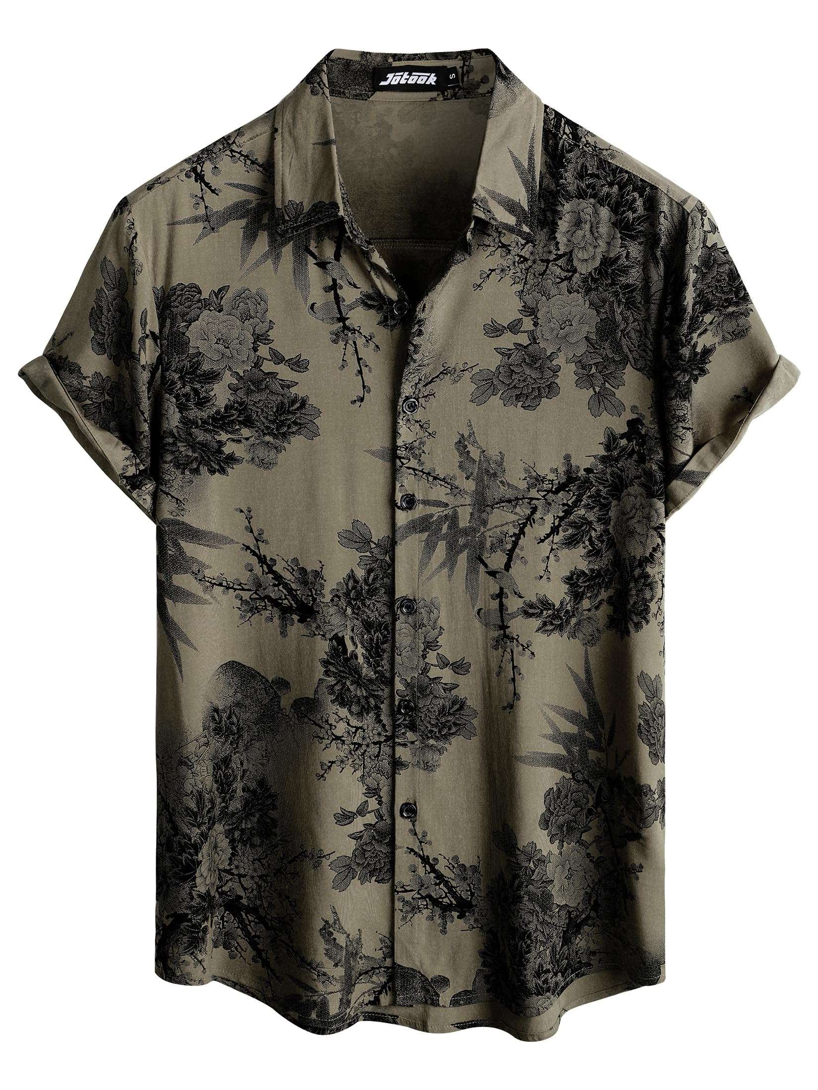 JOTOOK Mens Hawaiian Shirt Short Sleeve Button Down Tropical Shirts Casual Floral Summer Beach Shirt - Image 1