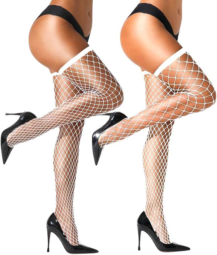 VOAKOW 2 Pairs Thigh High Fishnet Stockings Sparkly Fishnet Tights for Women, Rhinestone Fishnets Stockings - Image 2