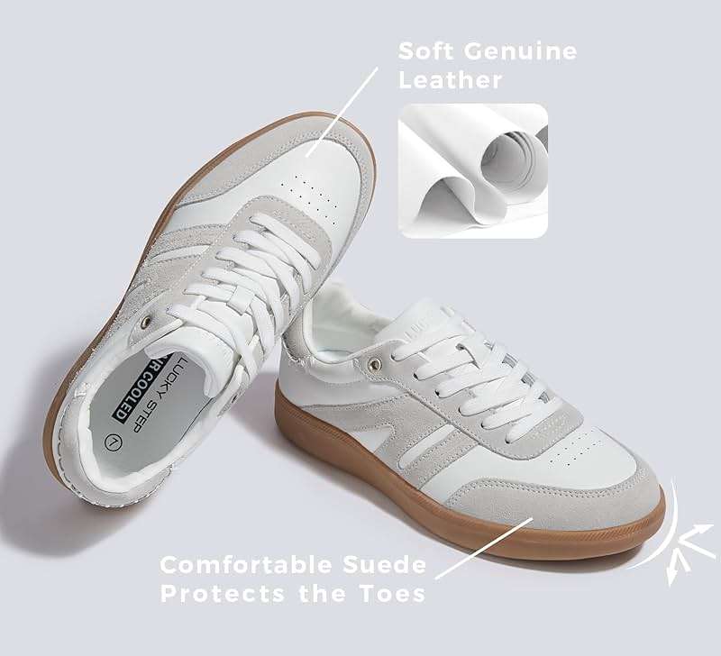 LUCKY STEP Women Classic Retro Gum Sole Fashion Sneakers Casual Tennis Skate Shoe Genuine Leather Walking Footwear Anti Slip Trainers - Image 2