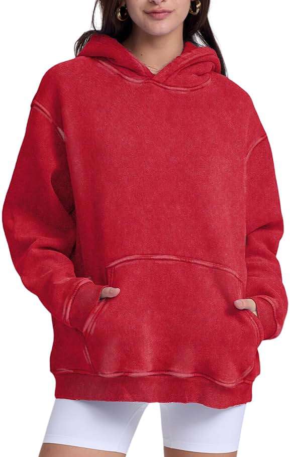 FAIABLE Womens Oversized Acid Wash Hoodie Unisex Heavyweight Cotton Hoodies Fleece Vintage Washed Sweatshirt Women Men - Image 2