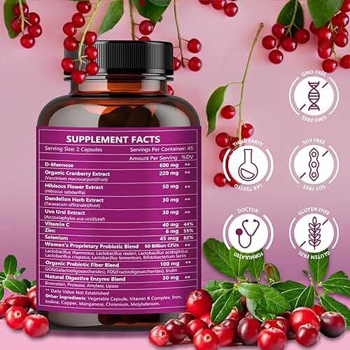 NATURE TARGET Probiotics for Women Urinary Tract Health with D Mannose & Cranberry - 60 Billion CFUs Vaginal Probiotics for Digestive Health, UTI & PH Balance with Prebiotics - 90 Capsules - Image 6
