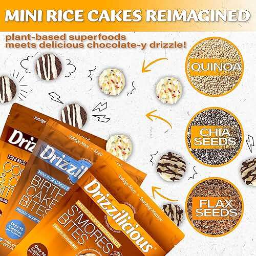 Drizzilicious Mini Rice Cakes Variety Pack- Rice Crisps, Healthy Snack for Adults and Kids, Flavored Rice Cakes, Vegan, Gluten Free Snack, Allergen Free, Only 90 Calories Per Bag- 0.74 oz (Pack of 12) - Image 4