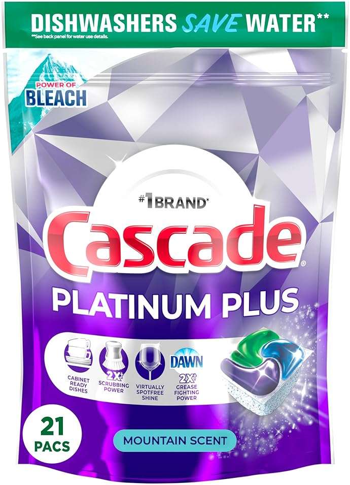 Cascade Platinum Plus Dishwasher Pods, Dish Detergent ActionPacs, Power of Bleach, 21 Count - Image 1