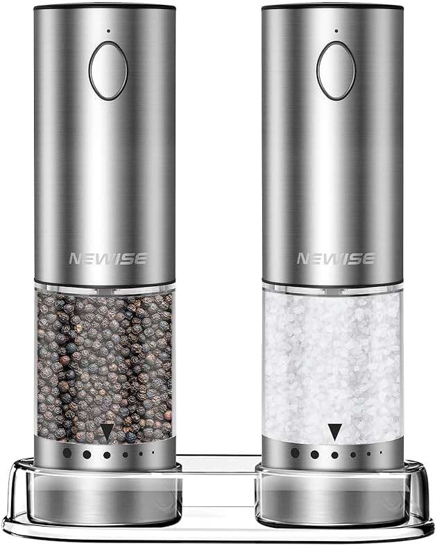 Newise Electric Salt and Pepper Grinder Set - Rechargeable Stainless Steel Salt and Pepper Shakers with LED Lights, Adjustable Coarseness, Large Capacity, Kitchen Appliances Gifts for Women - Image 1