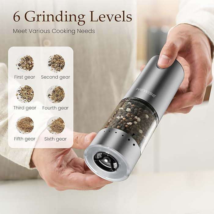 Newise Electric Salt and Pepper Grinder Set - Rechargeable Stainless Steel Salt and Pepper Shakers with LED Lights, Adjustable Coarseness, Large Capacity, Kitchen Appliances Gifts for Women - Image 2