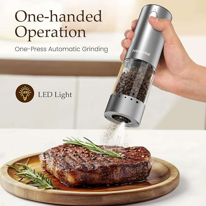 Newise Electric Salt and Pepper Grinder Set - Rechargeable Stainless Steel Salt and Pepper Shakers with LED Lights, Adjustable Coarseness, Large Capacity, Kitchen Appliances Gifts for Women - Image 3