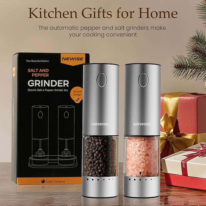 Newise Electric Salt and Pepper Grinder Set - Rechargeable Stainless Steel Salt and Pepper Shakers with LED Lights, Adjustable Coarseness, Large Capacity, Kitchen Appliances Gifts for Women - Image 7