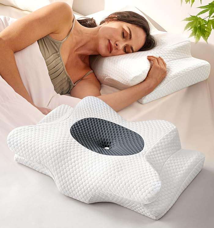 Sleep Doctor Approved Cervical Neck Pillow Sleeping, Ergonomic Contour Side Sleeper Pillows Adults, Cooling Orthopedic Pillow Pain Relief Support, Memory Foam Back Stomach Sleepers Grey Standard - Image 1