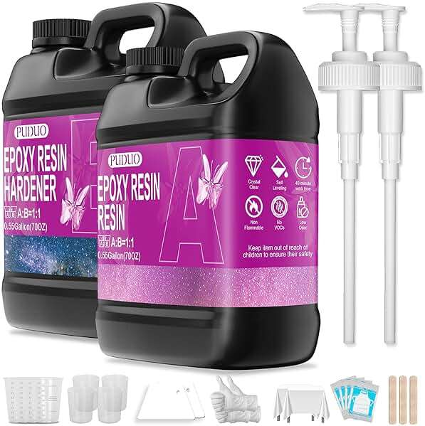 Puduo Epoxy Resin Kit 1.1Gallon，Newly Formulated Crystal Clear Epoxy Resin，Strong, Bubble-Free, Anti-Yellowing Art Resin that，Suitable for Casting, DIY, Resin Art, Molds, Easy to Mix 1:1 Ratio - Image 1