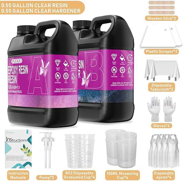 Puduo Epoxy Resin Kit 1.1Gallon，Newly Formulated Crystal Clear Epoxy Resin，Strong, Bubble-Free, Anti-Yellowing Art Resin that，Suitable for Casting, DIY, Resin Art, Molds, Easy to Mix 1:1 Ratio - Image 6