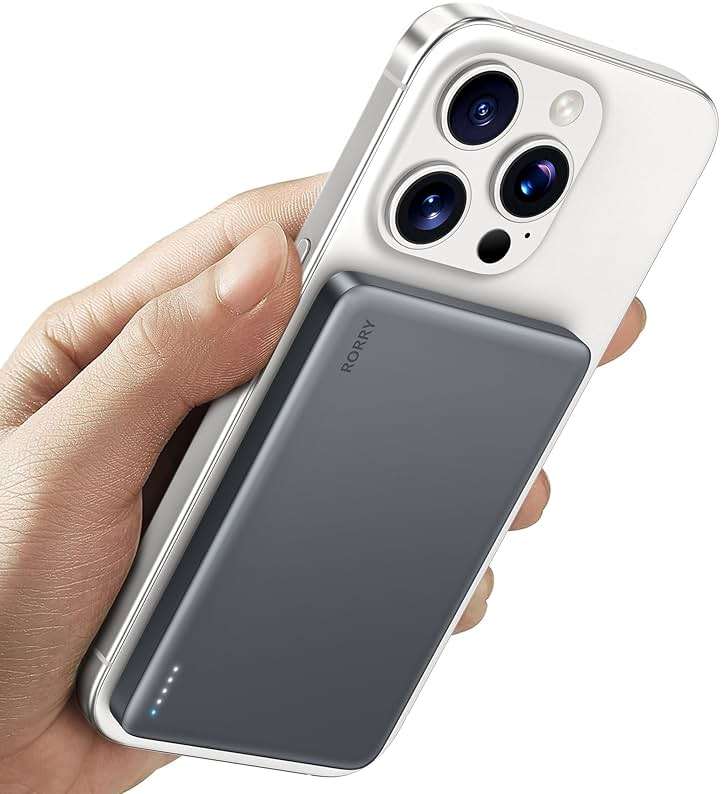 RORRY for Magsafe Portable Charger, [0.3" Ultra Slim] Magnetic Power Bank,[Alloy-Made] 5000mAh Wireless Portable Charger, USB C Battery Pack 18W Fast Charging for iPhone Samsung (Grey) - Image 1