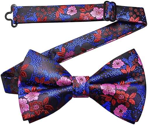 GUSLESON Mens Floral Bow Tie Handkerchief Jacquard Woven Adjustable Pre-Tied Bowties Pocket Square Cufflinks Set - Image 3