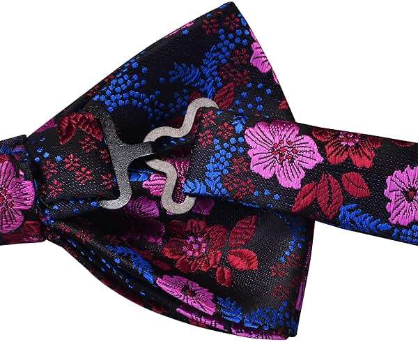 GUSLESON Mens Floral Bow Tie Handkerchief Jacquard Woven Adjustable Pre-Tied Bowties Pocket Square Cufflinks Set - Image 5