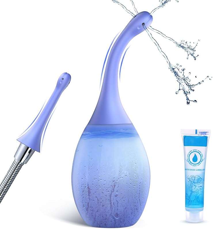 Enema Anal Douches for Men Women - Enema Bulb with Bendable Silicone Nozzles for Men Women Colon Cleanse, Anti Backflow Shower Douche Enema Kit with Lube, Anal Cleansing Feminine Care Douche Bottles - Image 1