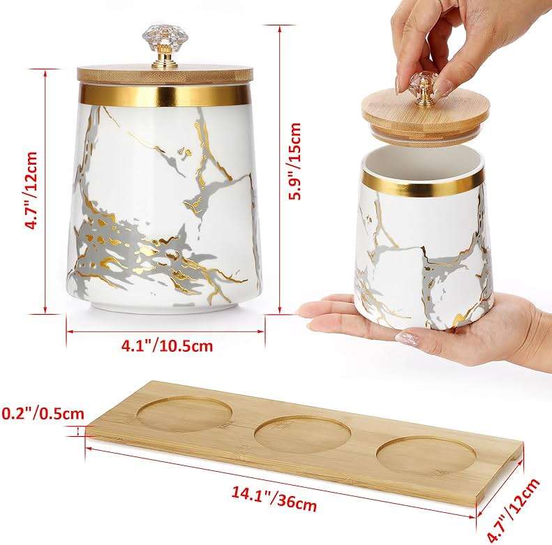 JUXYES Set of 3 Canisters Set for Sugar Coffee Tea with Airtight Lid, Ceramic Storage Containers Sets White Storage Pots with Tray Storage Jar Decorative Canisters Sets for for Kitchen Counter - Image 3