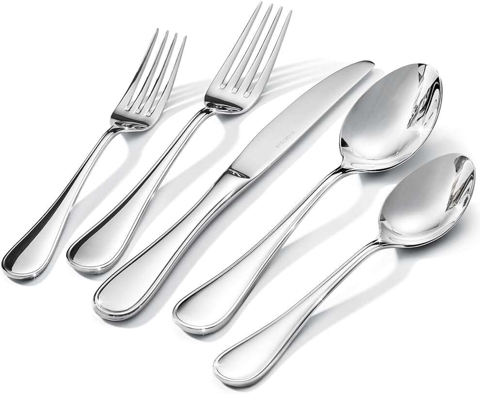 KINGSTONE 40 Piece Teardrop Silverware Set for 8, 18/10 Stainless Steel Flatware Set, Modern Design Cutlery Set for Home/Hotel/Wedding,Mirror Polished and Dishwasher Safe - Image 1