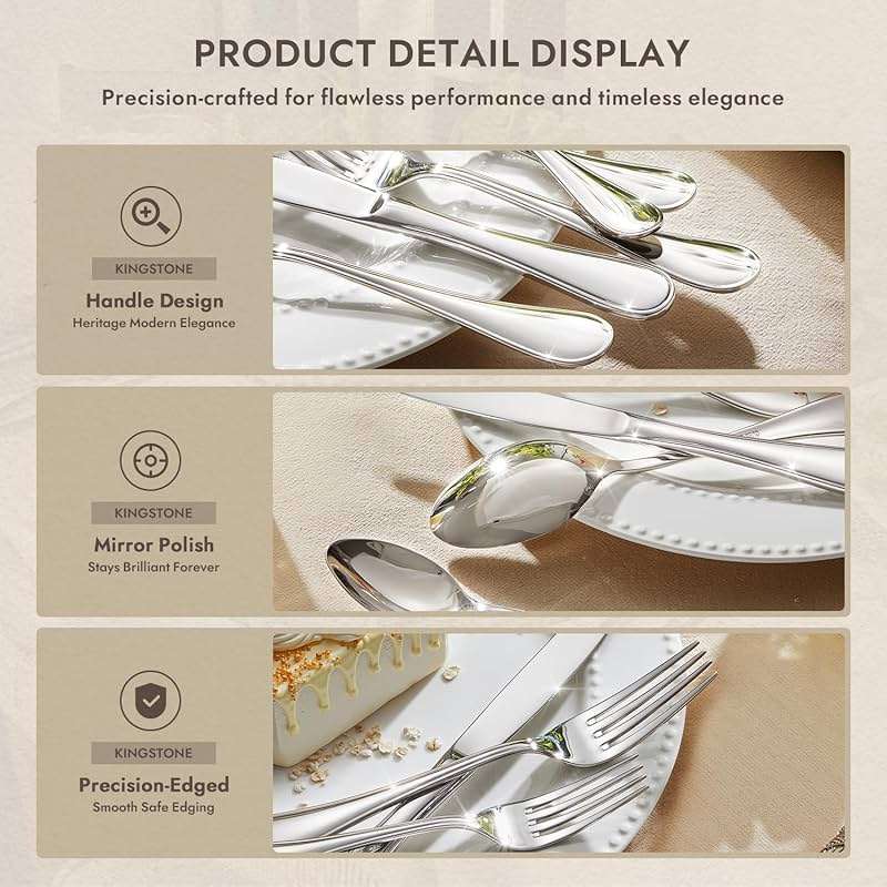 KINGSTONE 40 Piece Teardrop Silverware Set for 8, 18/10 Stainless Steel Flatware Set, Modern Design Cutlery Set for Home/Hotel/Wedding,Mirror Polished and Dishwasher Safe - Image 3