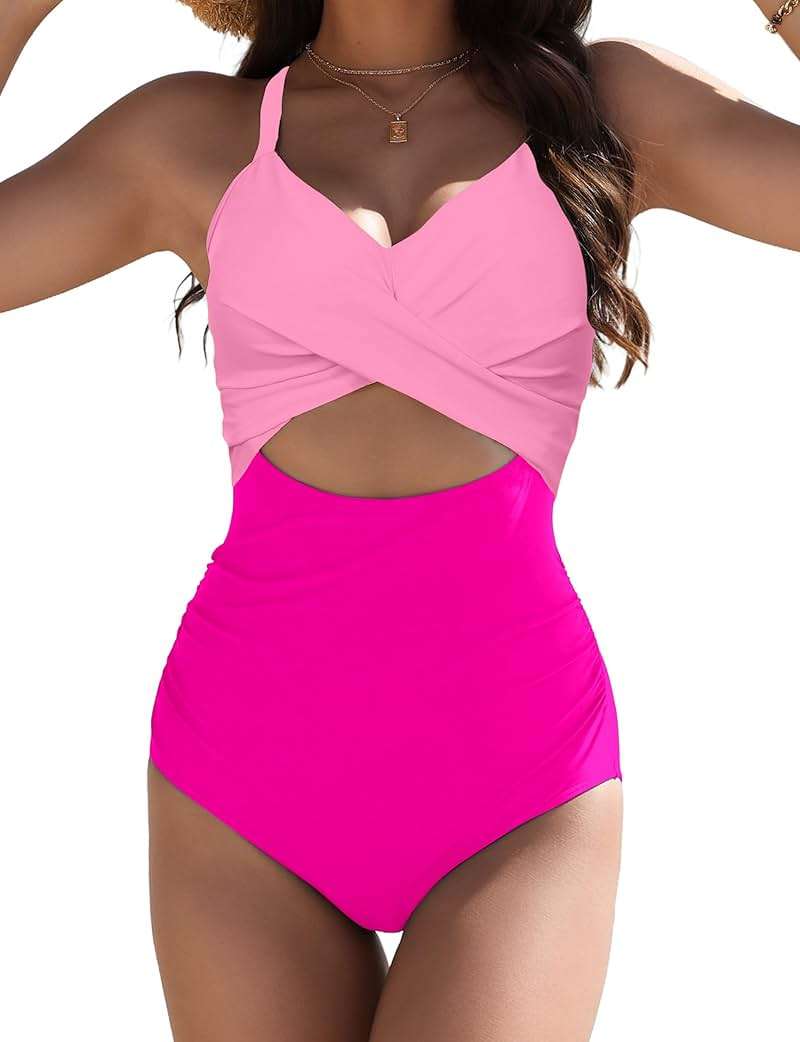 Buauty Women's Tummy Control One Piece Swimsuit Cutout High Cut Bathing Suit Adjustable Straps Slimming Swimwear - Image 1