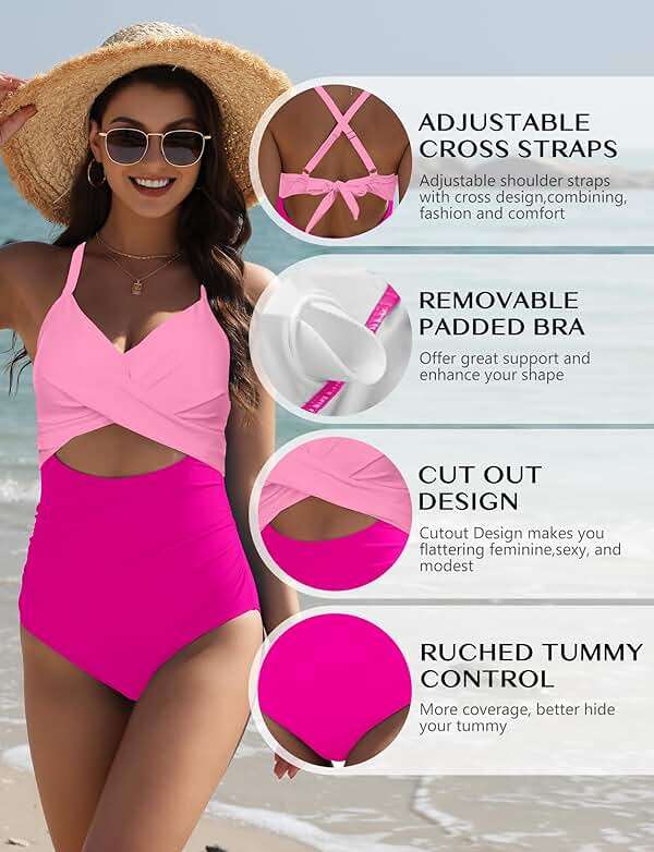 Buauty Women's Tummy Control One Piece Swimsuit Cutout High Cut Bathing Suit Adjustable Straps Slimming Swimwear - Image 6