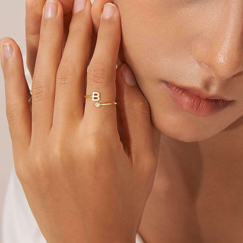 Turandoss Initial Rings for Women Teen Girls - Non Tarnish Dainty 14K Gold Plated Adjustable Letter Rings, Stackable Cute Thumb Pinky Fashion Unique Open Simple Birthday Gifts Jewelry - Image 3