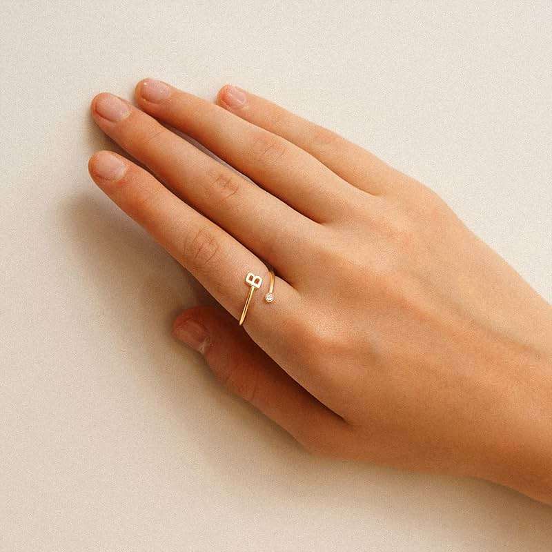 Turandoss Initial Rings for Women Teen Girls - Non Tarnish Dainty 14K Gold Plated Adjustable Letter Rings, Stackable Cute Thumb Pinky Fashion Unique Open Simple Birthday Gifts Jewelry - Image 5