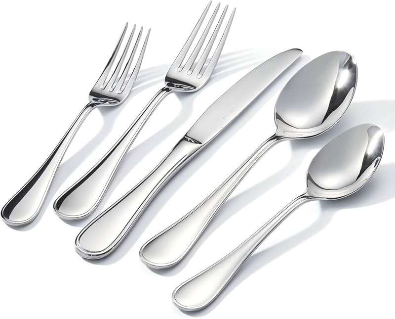 KINGSTONE 20 Piece Teardrop Silverware Set for 4, 18/10 Stainless Steel Flatware Set, Modern Design Cutlery Set for Home/Hotel/Wedding,Mirror Polished and Dishwasher Safe - Image 1