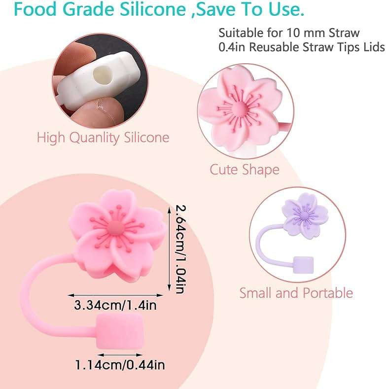 BTYHAOS Silicone Straw Caps for 10mm Tumblers | Reusable Dust-Proof Straw Toppers Compatible with Stanley 30oz & 40oz Tumblers (Purple Flower 3pc) - Image 3