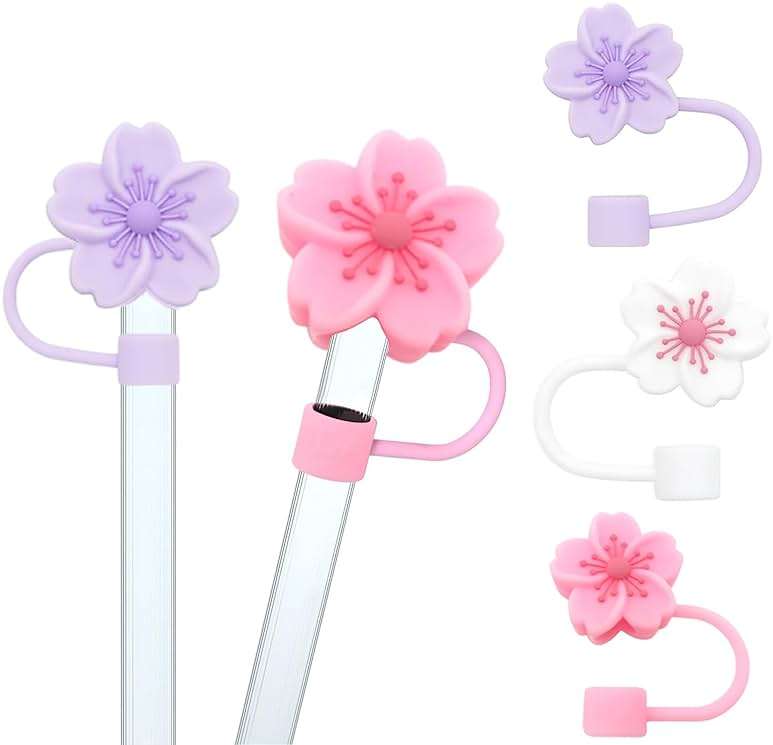 BTYHAOS Silicone Straw Caps for 10mm Tumblers | Reusable Dust-Proof Straw Toppers Compatible with Stanley 30oz & 40oz Tumblers (Purple Flower 3pc) - Image 4